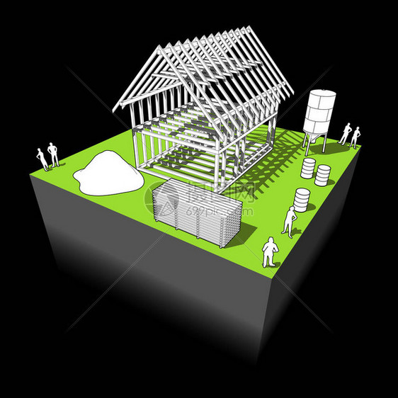 用木框架建筑和周围的建筑设备建造简单图片