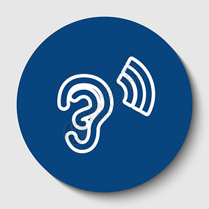 人体解剖学带有声波的耳标向量白色背景上深色蔚蓝圆圈中的白色轮图片
