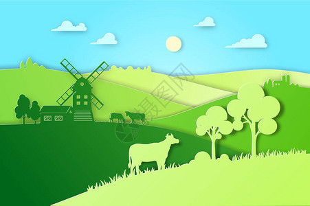 纸设计领域和草甸插图生态自然农业概念图片