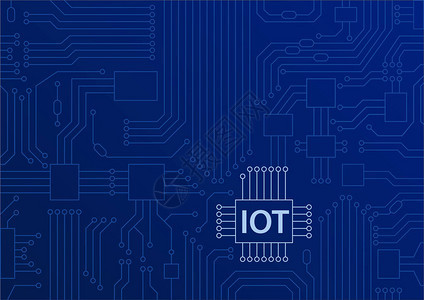 在蓝色背景的电路板上显示IOT文本事物互联网图片