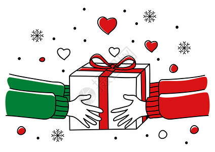 人手送圣诞礼物的线条艺术插图用于圣图片