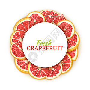由热带红葡萄柚组成的圆形彩色框架矢量卡片插图圆形柑橘柚柑橘水果框架背景图片