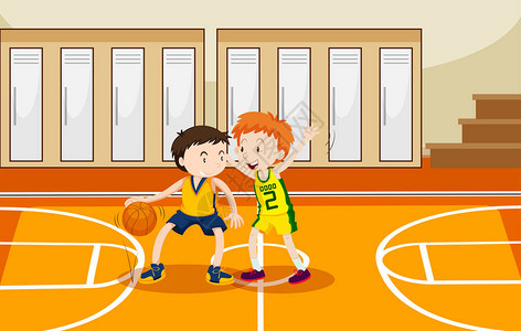两个男孩打篮球在图片