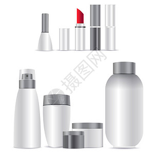 白色背景上的现实化妆品瓶化妆奶油容器图片