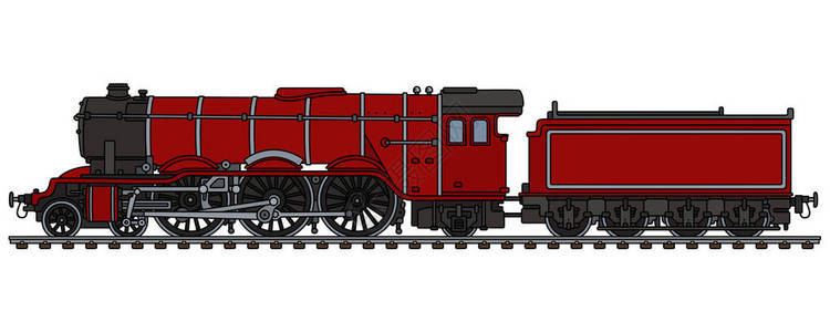 一辆经典红色蒸汽机车的手绘图片