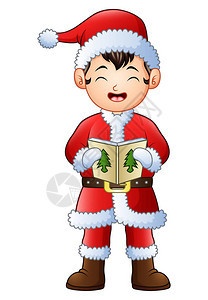 Cartoon男孩唱圣诞颂歌的矢量插图背景图片