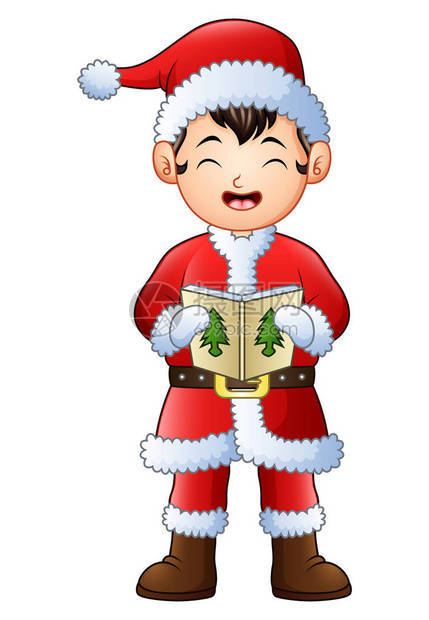 Cartoon男孩唱圣诞颂歌的矢量插图图片