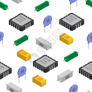 等距电子元件的矢量无缝模式电容器电阻器二极管晶体管电感器图片