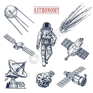 宇航员太空人太阳系中的行星天文星系宇航员探索冒险雕刻手绘在旧素描图片