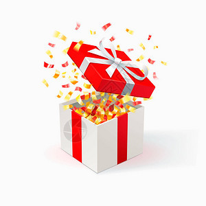 红色封面和金面纸的白色礼品盒公开礼品盒节日背图片