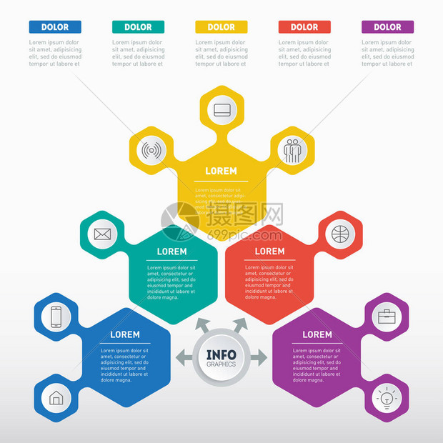 带有白色背景的彩色选项的业务演示文稿图表信息图思维导图或表的Web模板Loremip图片
