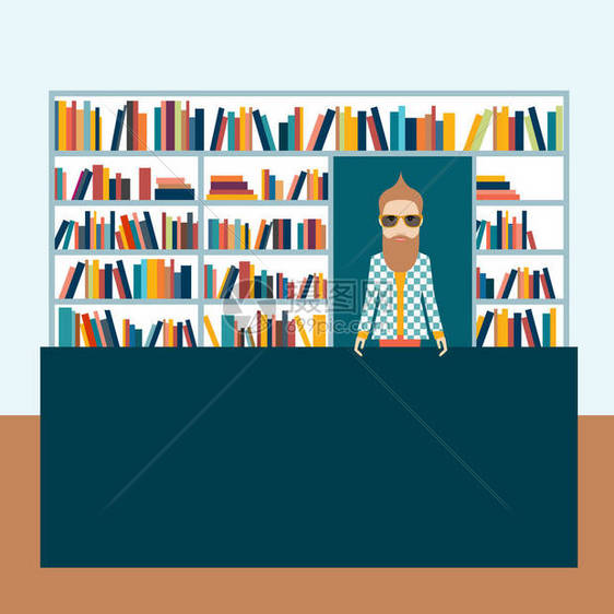 书店和书商的人平面矢量图图片