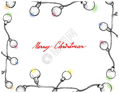 悬挂在空中的可爱圆形圣诞灯手绘草图的插图框架背景图片