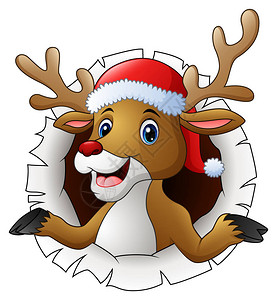 以矢量说明圣诞老人帽子中驯鹿的矢量说明图片