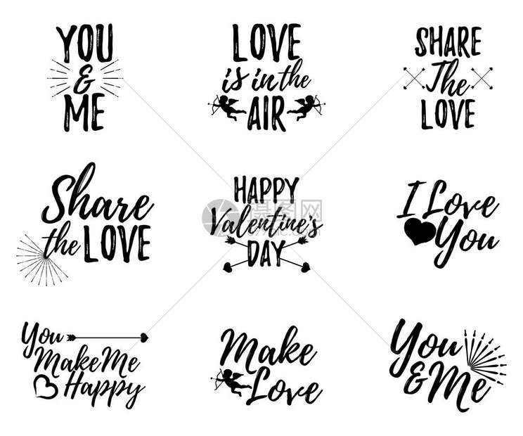 一套爱有笔刷的字体情人节徽章图片