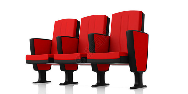 红色戏剧座椅在白色背景视角图上被孤立图片