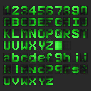 绿色LED数字英语大写小写字体黑色背景图片