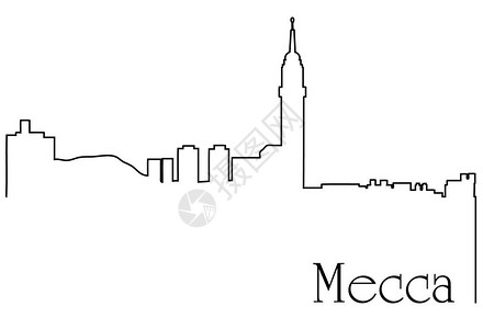 麦加市一线绘制具有都市城风图片