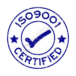 白色背景上的Grunge蓝色ISO9001认证圆形橡胶印章图片