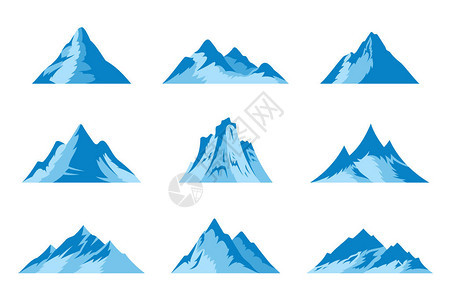 矢量雪山图标上白色孤立旅游组织户外活动和冬季度假胜地的山图片