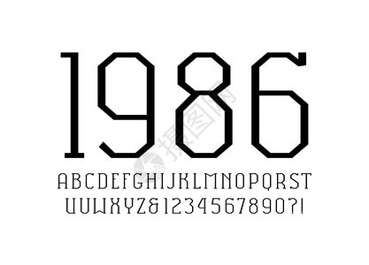 运动风格的平板衬线字体细线字体用于徽标和题设计的字母和数字在白图片