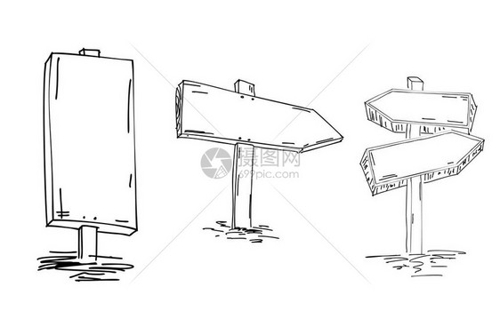 双箭头手绘草图矢量图方向标志木制指标的涂鸦草图指针图片