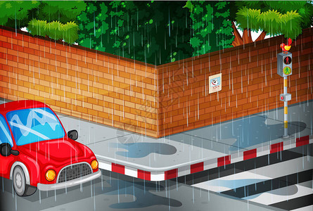 雨中街道的场景插图图片