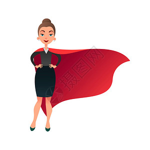 女超级英雄卡通人物披着超人斗篷的神奇女侠自信的商务女士专注于成功背景图片