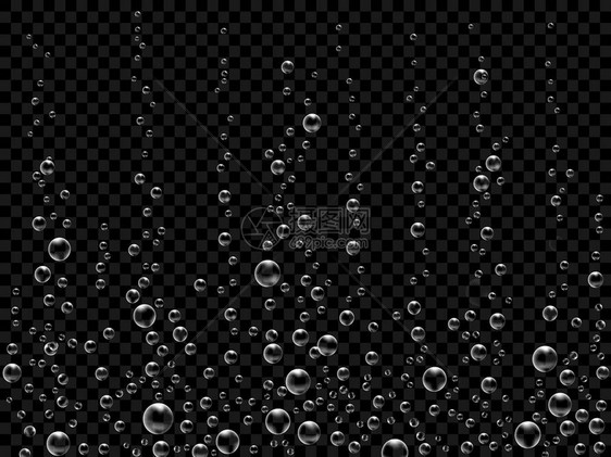 黑色背景上的嘶气泡水或的水下氧气质地苏打水香槟起泡酒水族馆海洋海洋中的气泡逼真的图片