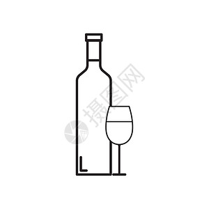 瓶装葡萄酒和玻璃矢量图标图片
