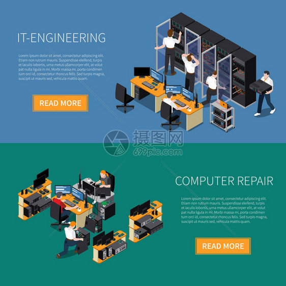 信息技术工程专家和计算机修理服务横向条图片