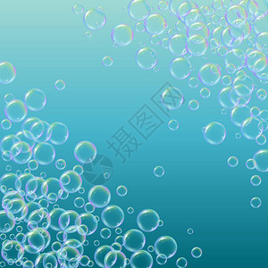 渐变背景上的清洁泡沫逼真的水泡3d带有洗发水气泡的凉爽彩虹色液体泡沫化妆品传单和邀请用于沐浴和图片