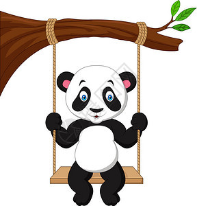 卡通可爱熊猫荡秋千图片