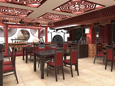中餐厅内部设计的3d渲染图片