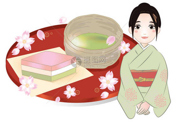 日式糕点麻糬和女人图片
