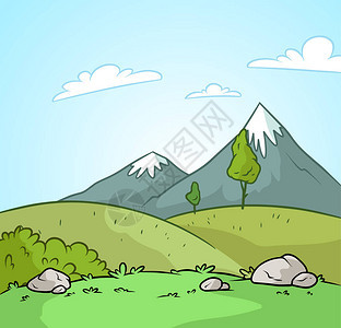 卡通自然景观山地雪和绿树矢量背图片