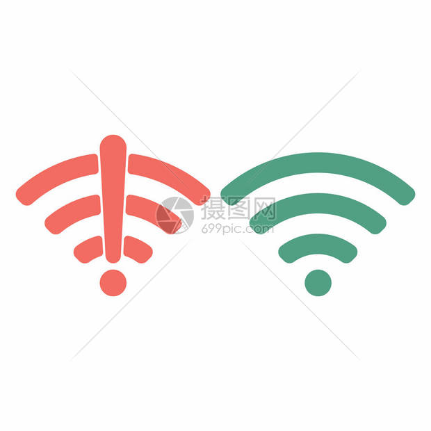 无线wifi图标志平面设计矢量插图集Wifi和没有互联网信号符设置为红色绿隔图片