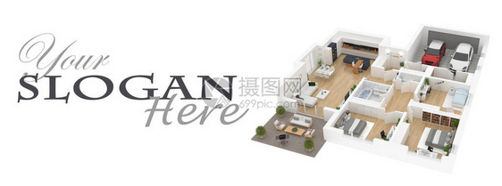 公寓模型房子最高视图3D插图片