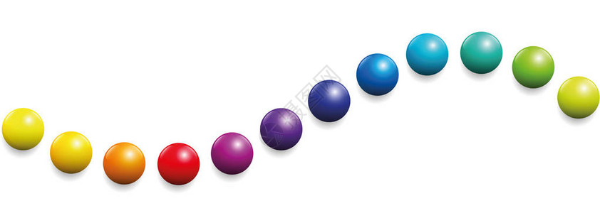 颜色频谱由十二个球组成的波形成在白色背景上无缝的图片