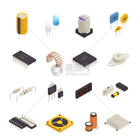 半导体设备电子元件等距图标设置与信号和瞬态电压二极图片