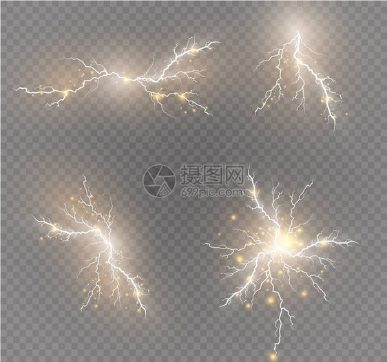 一套闪电魔法和明亮的灯光效果矢量图放电流充电流自然现象能源效果图明亮的图片
