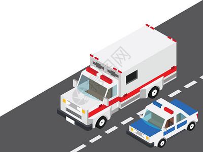 载警车的救护车卡在Issoectric左观图片