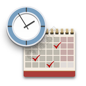 带有检查标记图标的时钟和日历已完成的任务计划约会或截止时间概念平坦图片