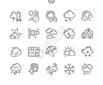 天气精心制作的像素完美矢量细线图标302x网格图片
