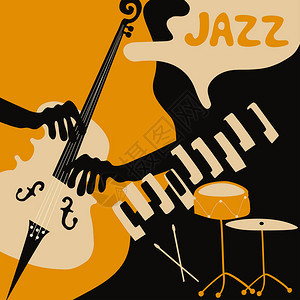 爵士音乐节彩色海报与乐器留声机大提琴吉他萨克斯管和麦克风平面矢量图图片