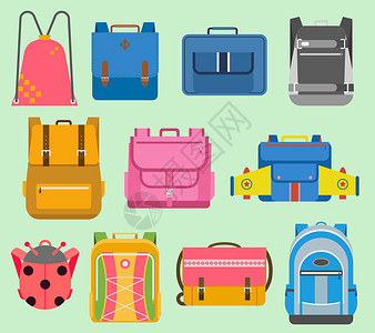 平学校矢量背包儿童男孩和女孩背包学校背包设置插图隔离学校用品教育全书包供图片