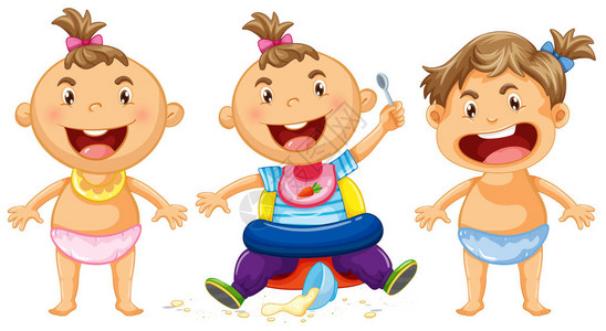 三个笑容灿烂的婴儿插画图片