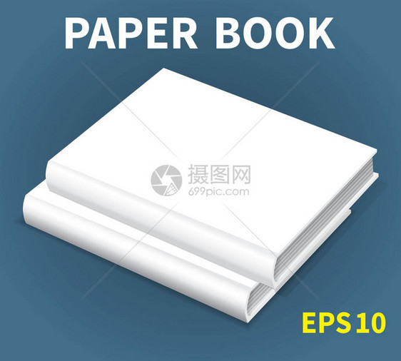 躺在桌子上的两本白书的模型一个接一个精装准备插入任何文本或图像在蓝色背景上图片