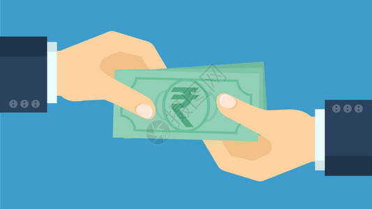 平面设计生意人付钱手持印式卢比钞票背景图片