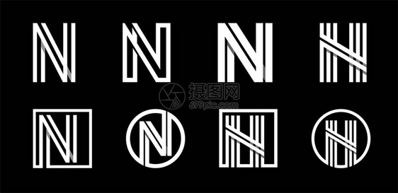 大写字母N用于字母组合徽标志首字母的现代套装由白色条纹组成图片